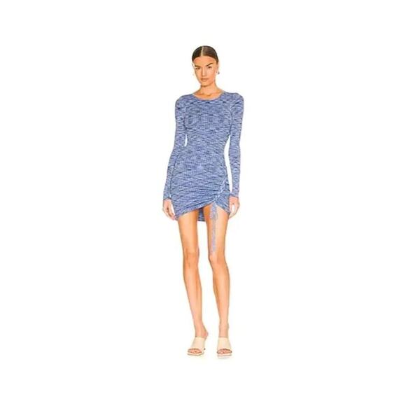 Song of Style Women's Mick Knit Mini Dress - Size Large Blue Long Sleeve Bodycon - Picture 8 of 10